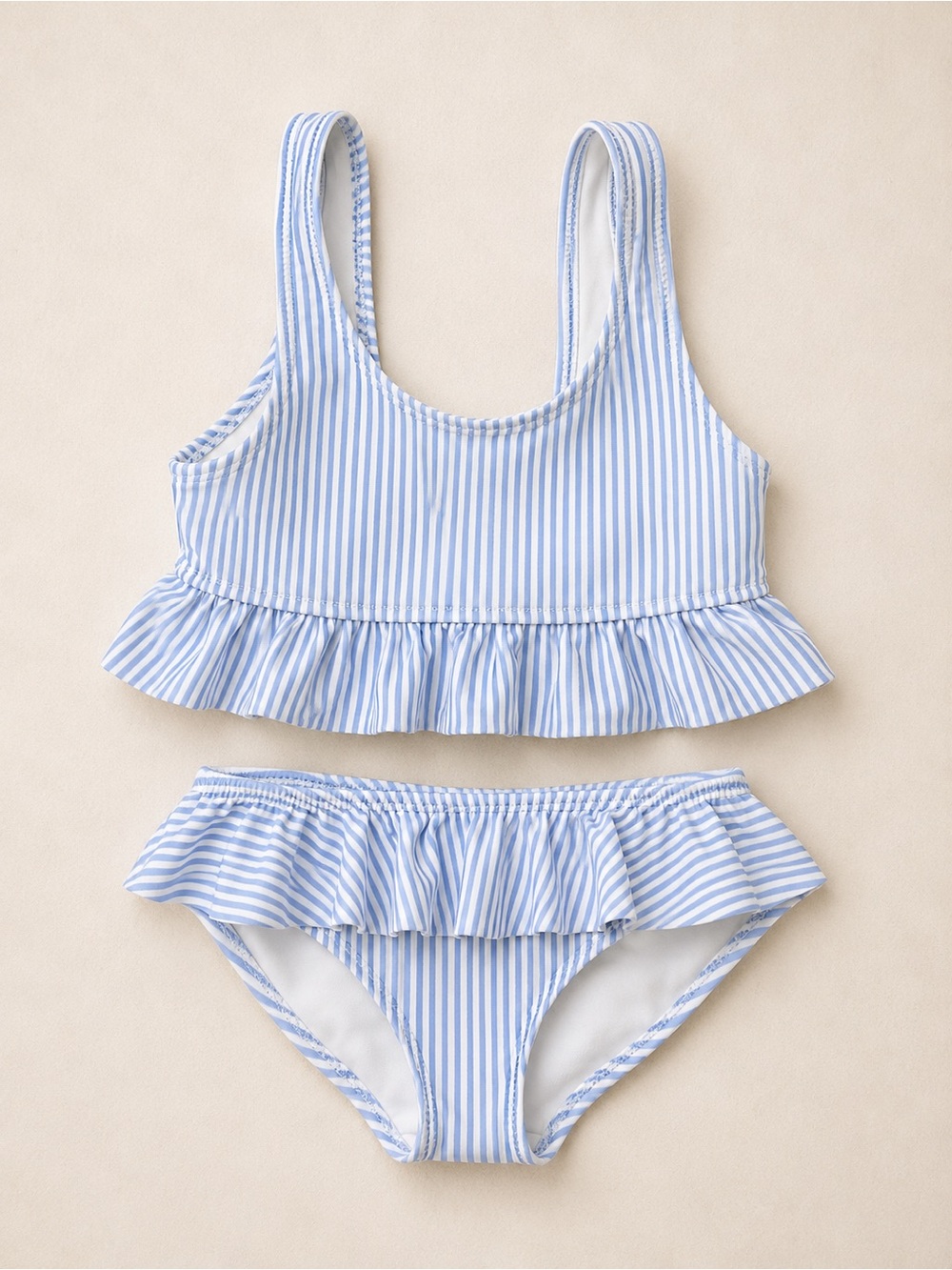 H&M Toddler Girls Blue and White Stripe Ruffle Tankini Bikini / Girly Swimsuit